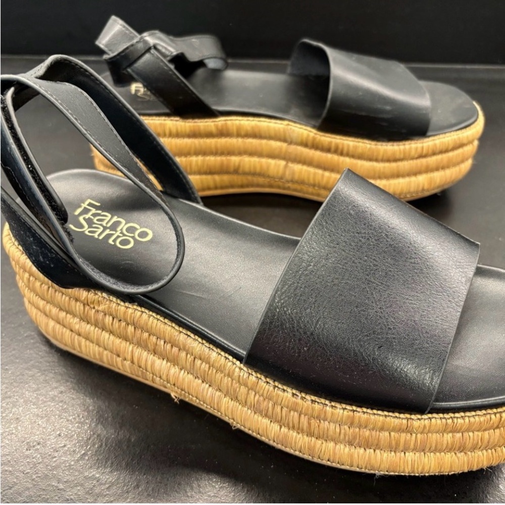 Franco Sarto Black and Tan Espadrille Sandals